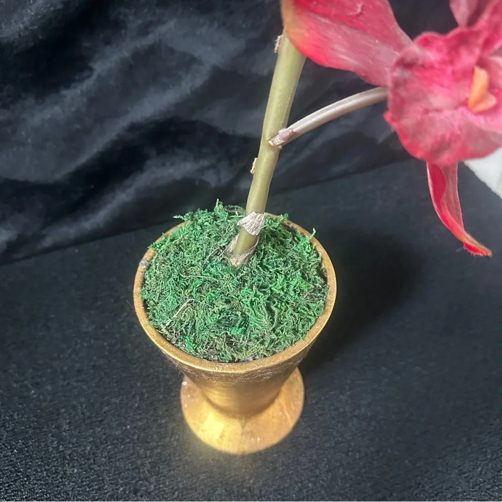 Cymbidium Orchid in Gold Pot Faux